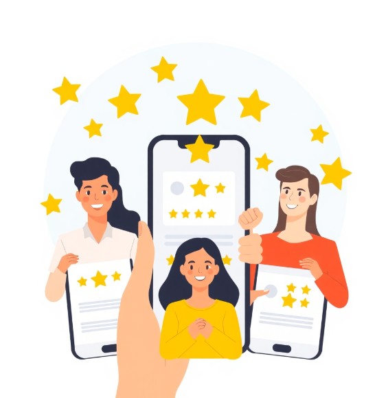 customer giving a Google review on phone