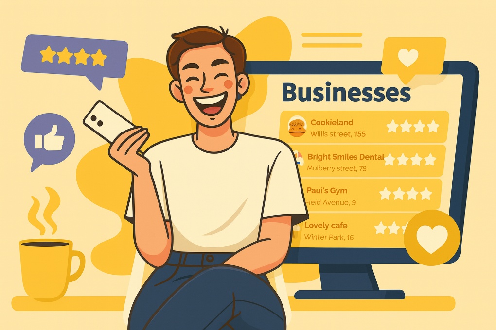 happy business owner responding to reviews
