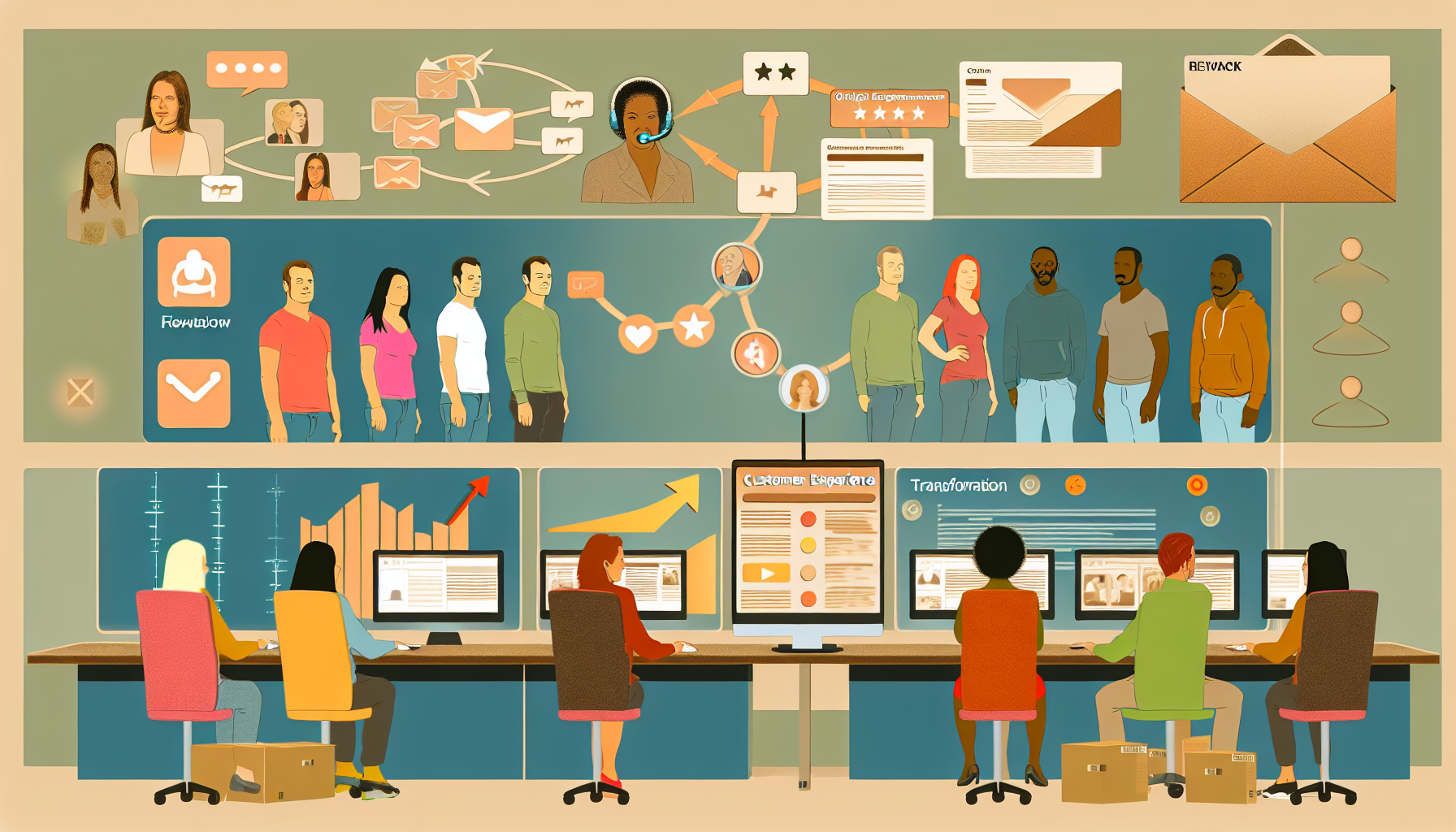 An illustrative graphic depicting the transformation of customer experience through Google Reviews and digital feedback.